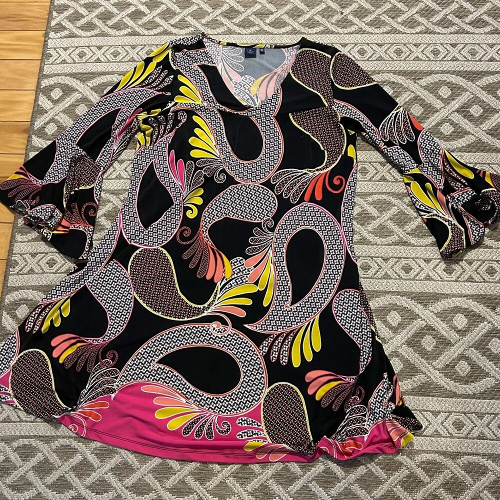 Kaari Blue Retro bell sleeve dress size OX EUC